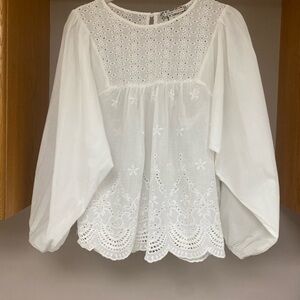 A.Calin by flying tomato White Embroidered Sleeve Women's Top